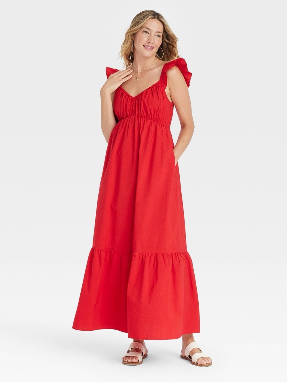Women's Flutter Cap Sleeve Maxi A-Line Dress - Universal Thread™ Red L